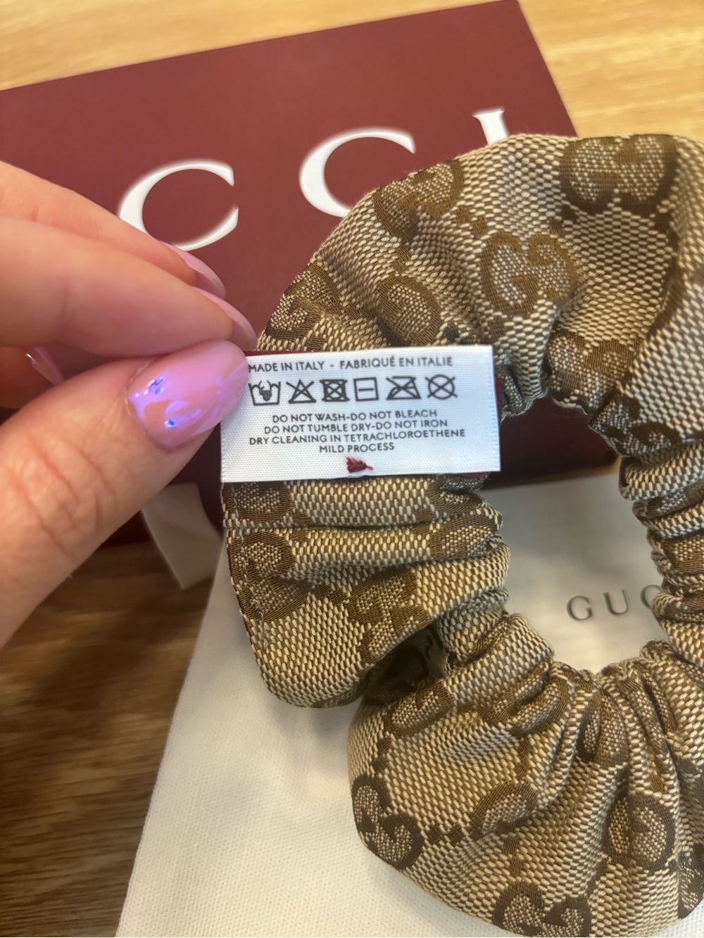 Gucci Beige and Brown Monogram Scrunchie with Gold GG Accent - Picture 5 of 6
